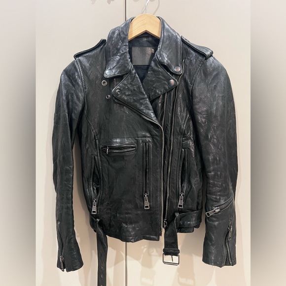 R13 black leather motorcycle jacket S - Picture 1 of 9